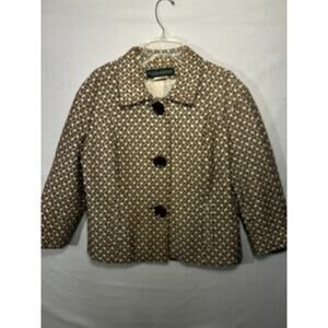 HARVE BENARD Blazer Womens 10 Brown Tweed 3/4 Sleeves Wood Buttons Office Career
